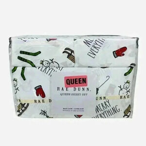 Rae Dunn Christmas Sled Snowman Reindeer  Santa Claus Queen Bedsheet Set